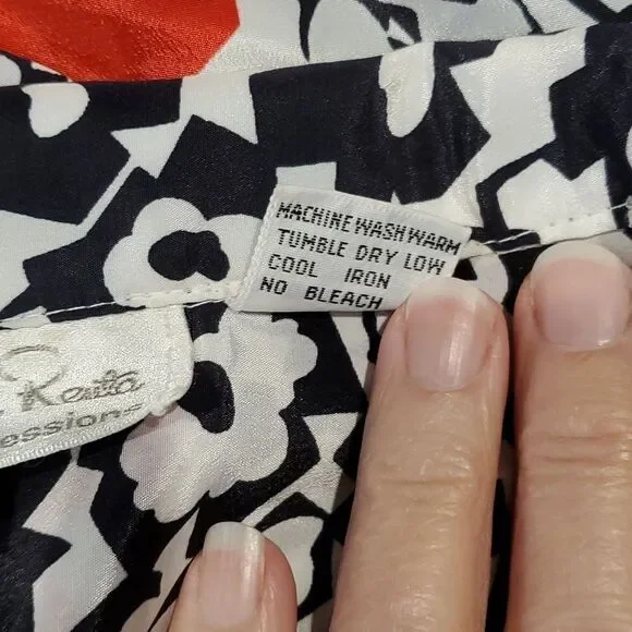 Oscar de la Renta Sz 12 Vintage Black White Red Floral Nerdy Blouse GrannyCore - Picture 8 of 8